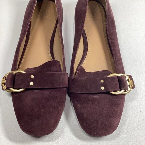 Elegant Tory Burch Burgundy Suede Loafers - Picture 4 of 15